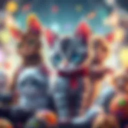 A vibrant illustration of unique CryptoKitties showcasing their diverse traits and attributes.