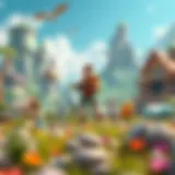 A vibrant and engaging scene from a popular crypto game showcasing unique characters and landscapes