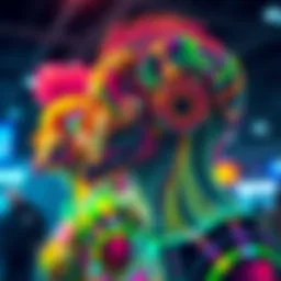 A vibrant digital artwork representing NFT profile pictures