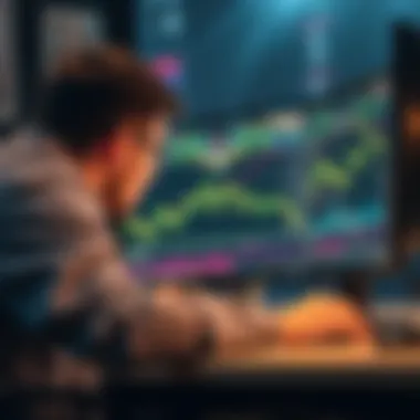 A person analyzing data on a computer screen related to cryptocurrency mining