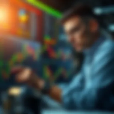 Trader Analysis in the Cryptocurrency Market Visual depiction of a cryptocurrency trader analyzing charts