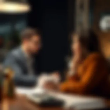 Two professionals discussing terms at a desk