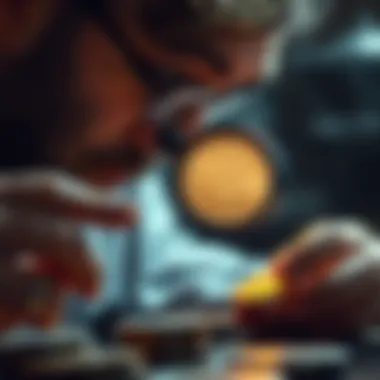 An image depicting a coin expert analyzing a rare coin under a magnifying glass